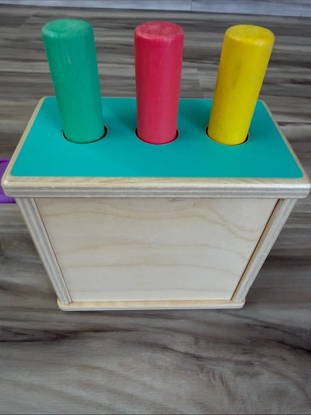 Lovevery Wooden Peg Drop Toy - Yellow, Red & Green Pegs